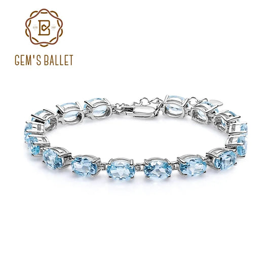 GEM'S BALLET 25.26Ct Natural Sky Blue Topaz Tennis Bracelet 925 Sterling Silver Gemstone Bracelets&bangle Fine Jewelry For Women