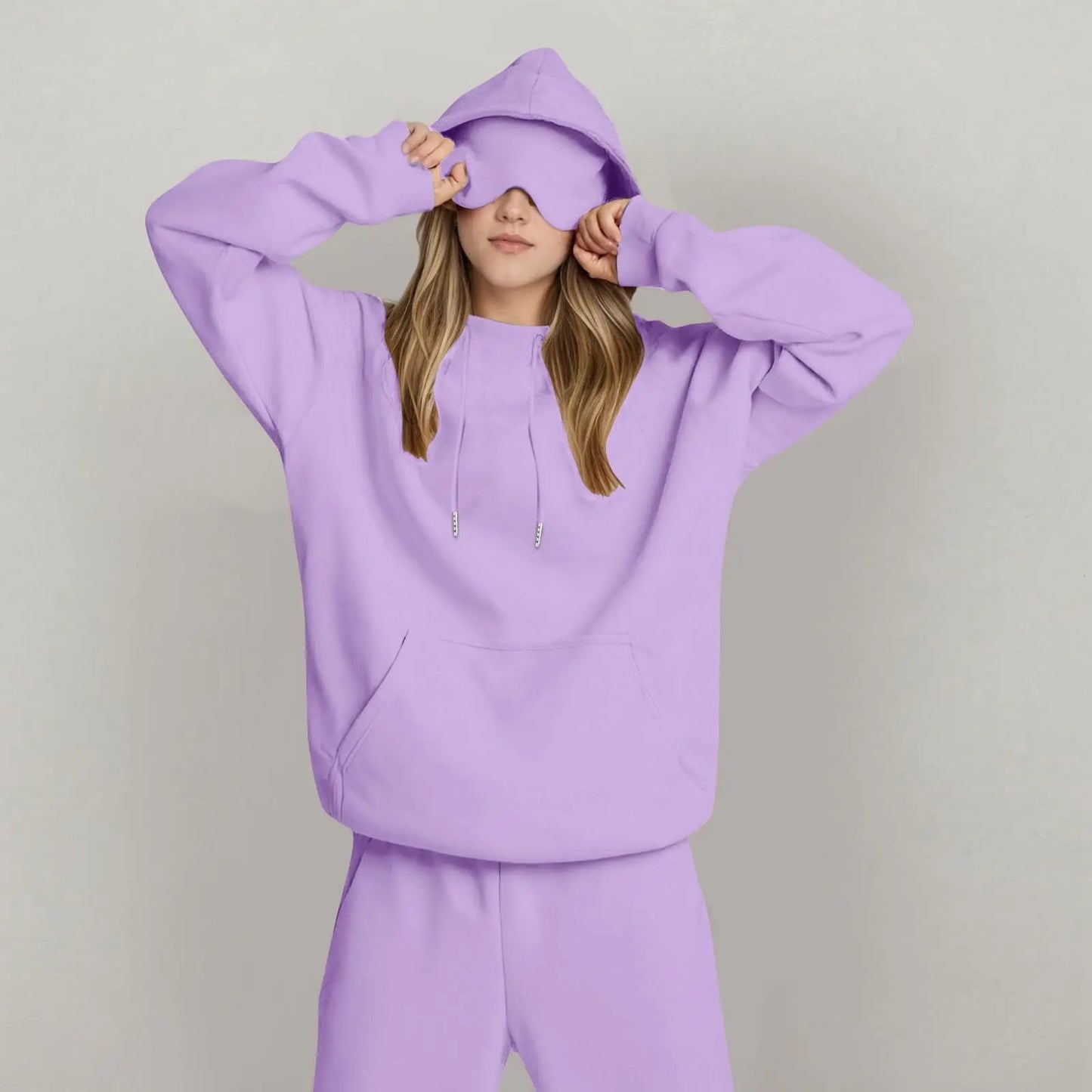 Unisex Hooded Sweatshirt With Built In Eye Mask Loose Fit