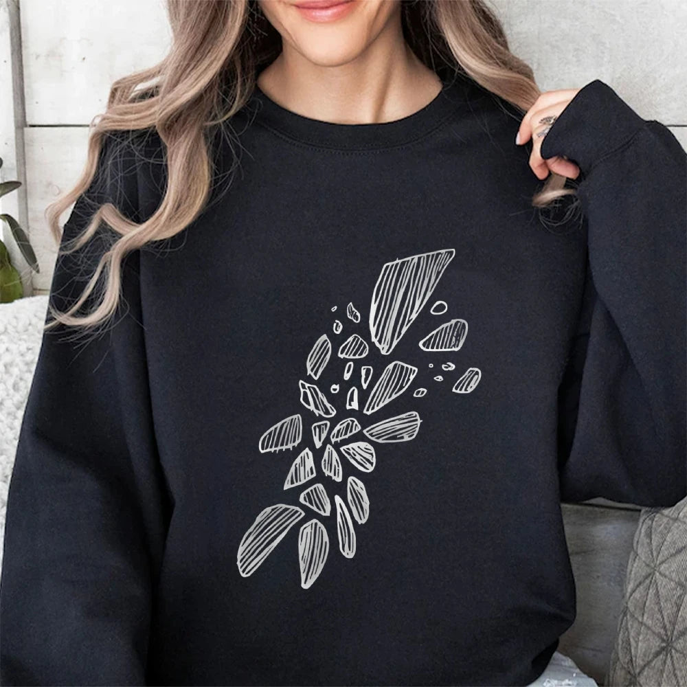 Closure Abstract Leaf Pattern Sweatshirt Artistic Sketch