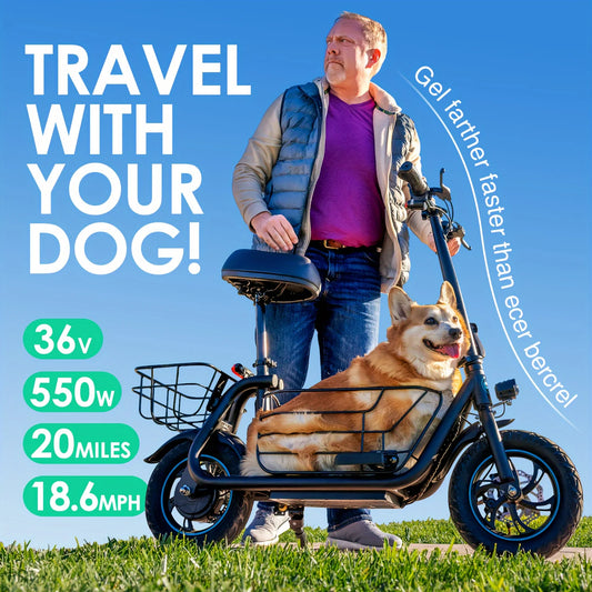 GYROOR Electric Scooter With Pet Basket Foldable 3 Modes