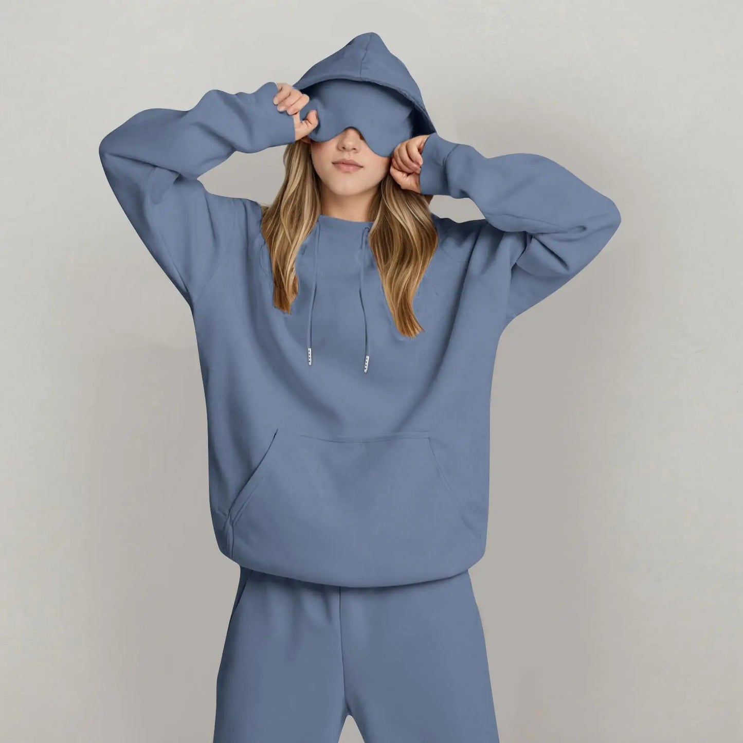 Unisex Hooded Sweatshirt With Built In Eye Mask Loose Fit