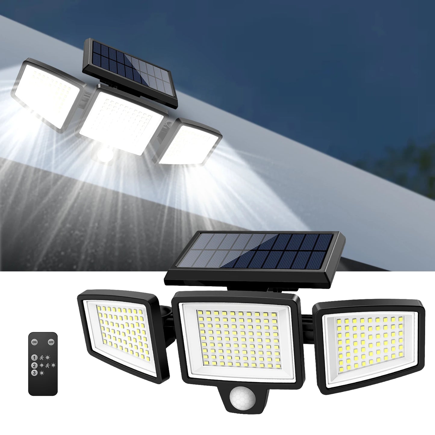 SZRSTH Three Head Solar Motion Sensor Light With 200 LEDs