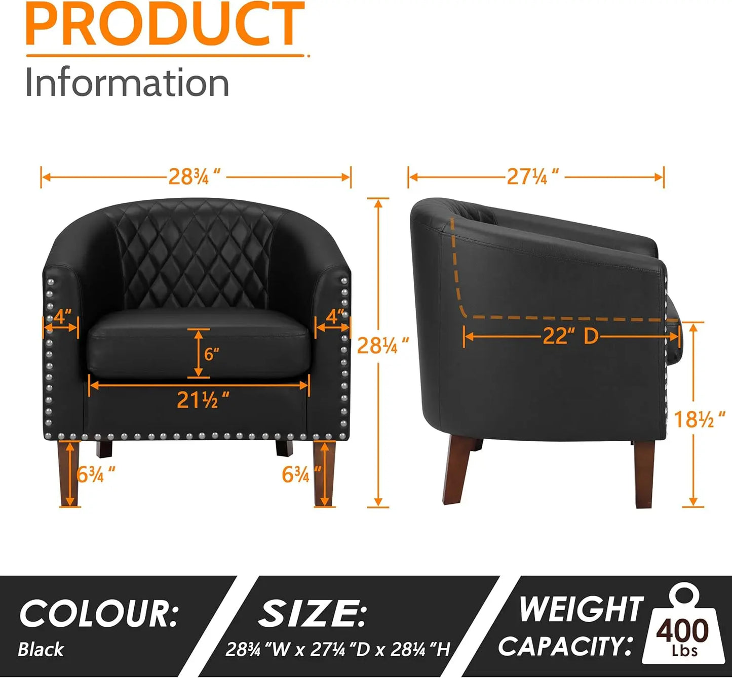 XMSJH Barrel Chair Set of 2 Faux Leather Nailhead Trim