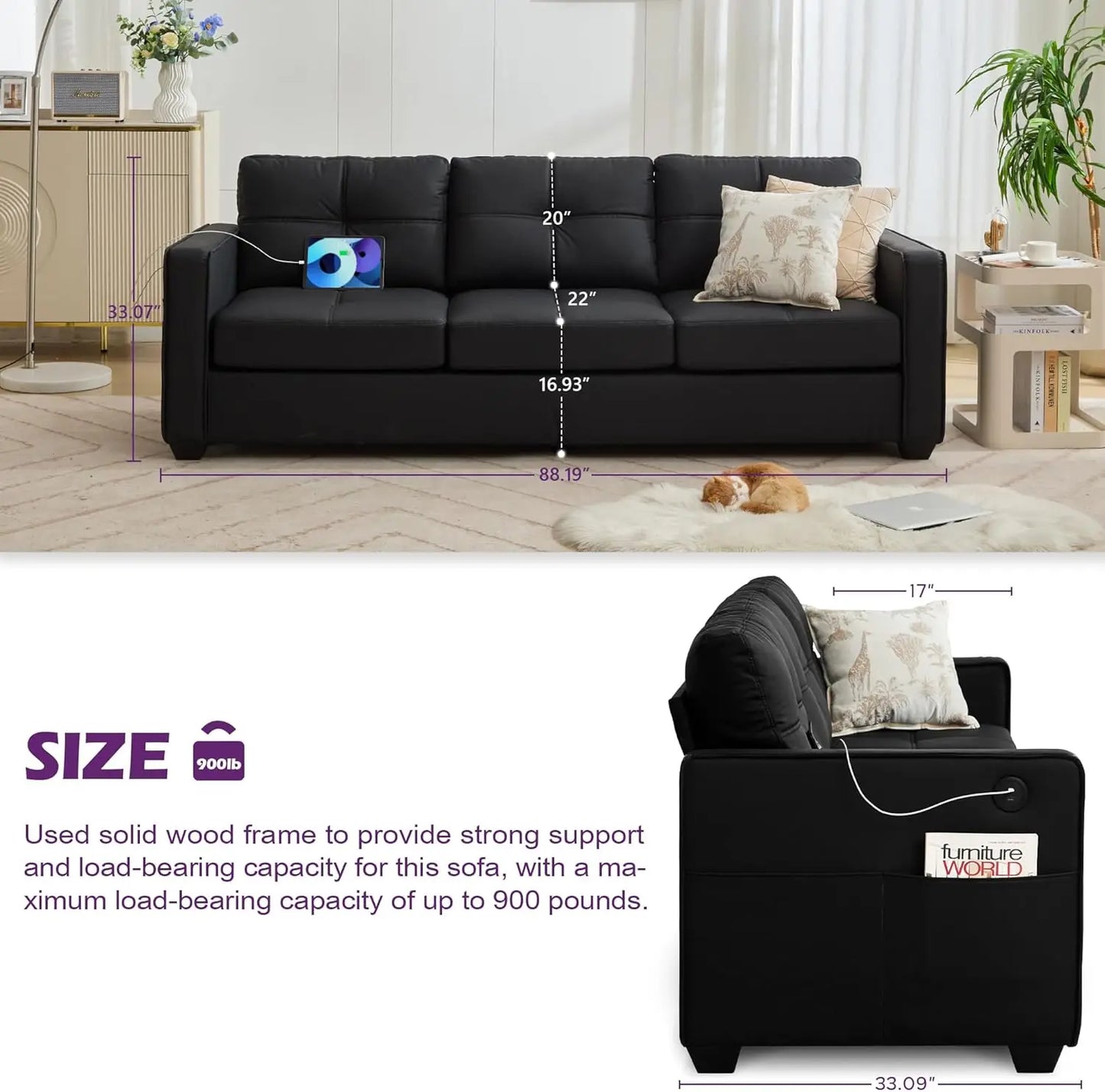 CN Sichuan Faux Leather Sofa Mid Century Tufted Loveseat