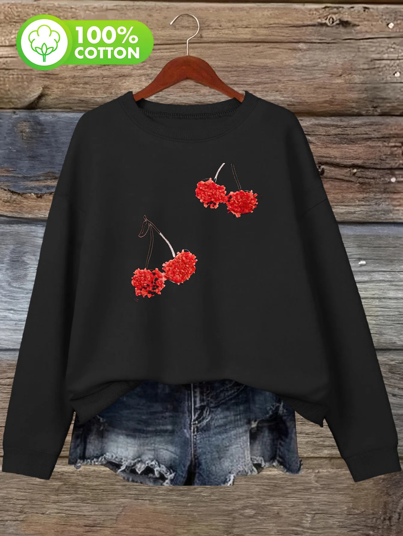 Zhejiang 100 Percent Cotton Hoodless Strawberry Bow Sweater