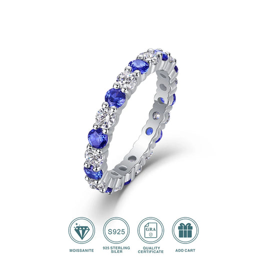 Certificate S925 Silver Moissanite And Sapphire Ring