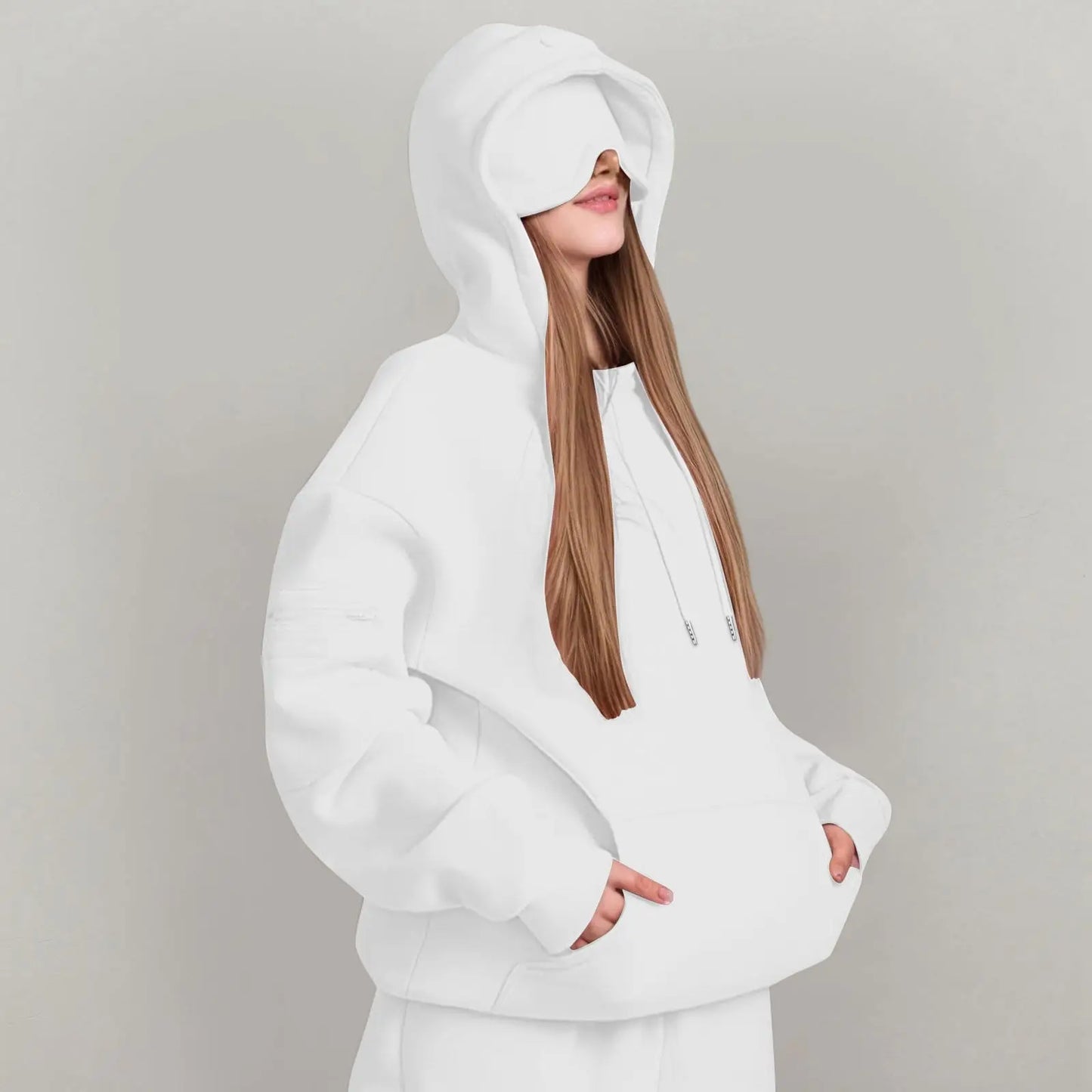 Unisex Hooded Sweatshirt With Built In Eye Mask Loose Fit