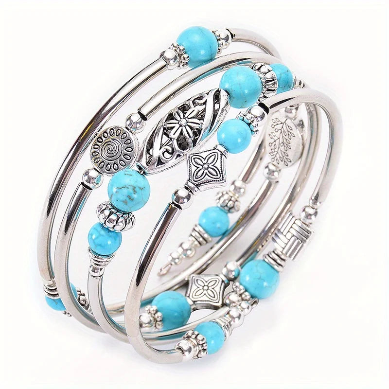 Guangdong Vintage Turquoise Wrap Bracelet Set Genuine Stone