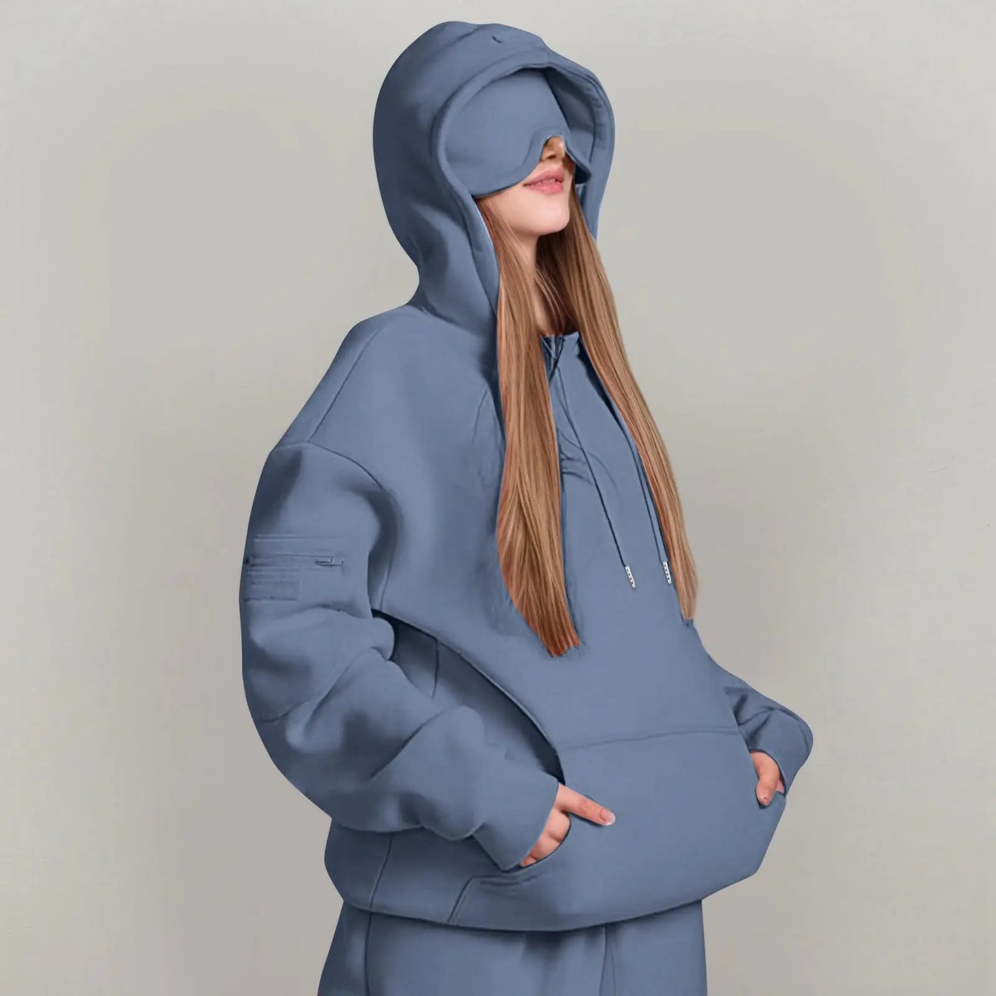Unisex Hooded Sweatshirt With Built In Eye Mask Loose Fit