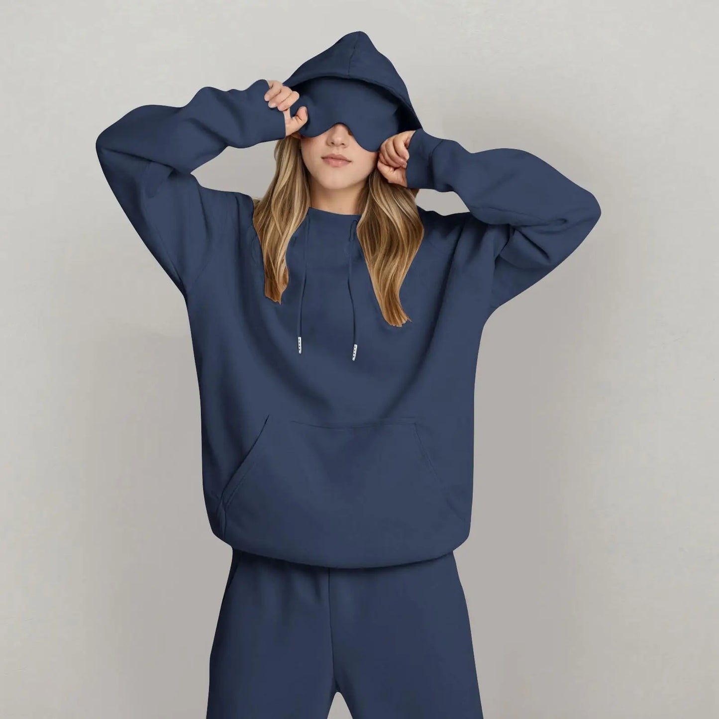 Unisex Hooded Sweatshirt With Built In Eye Mask Loose Fit