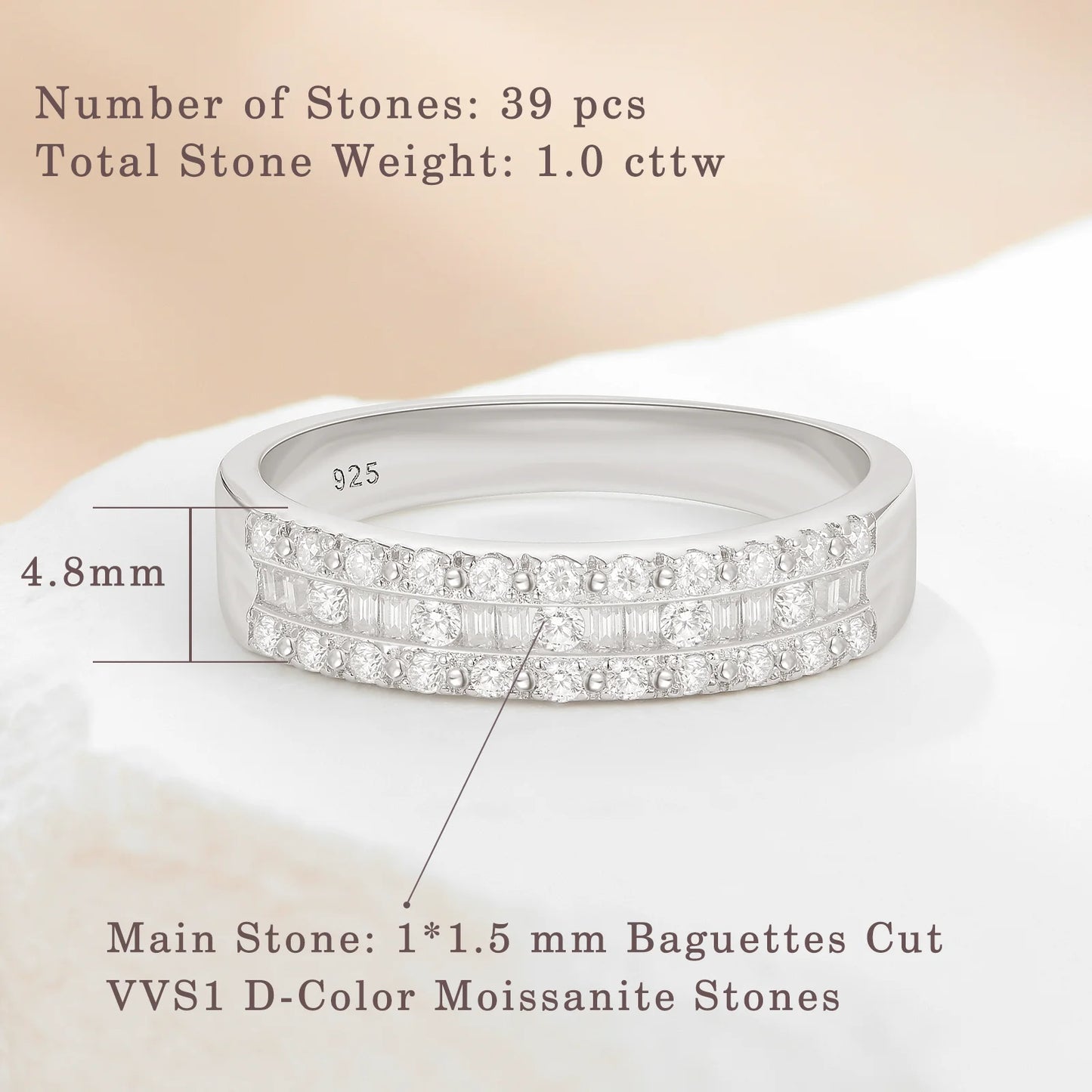 Newshe Moissanite Ring 925 Sterling Silver Half Eternity