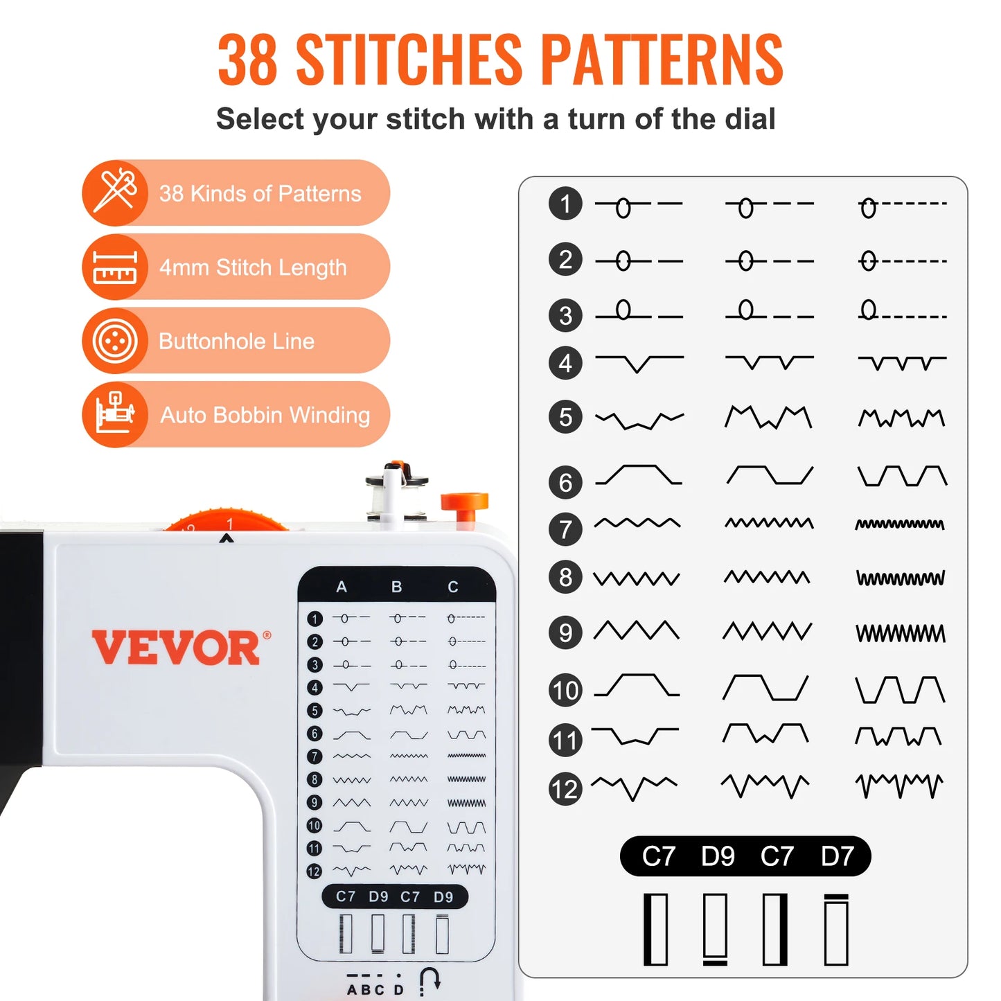 High Sewing Portable Sewing Machine Dual Speed 38 Stitches
