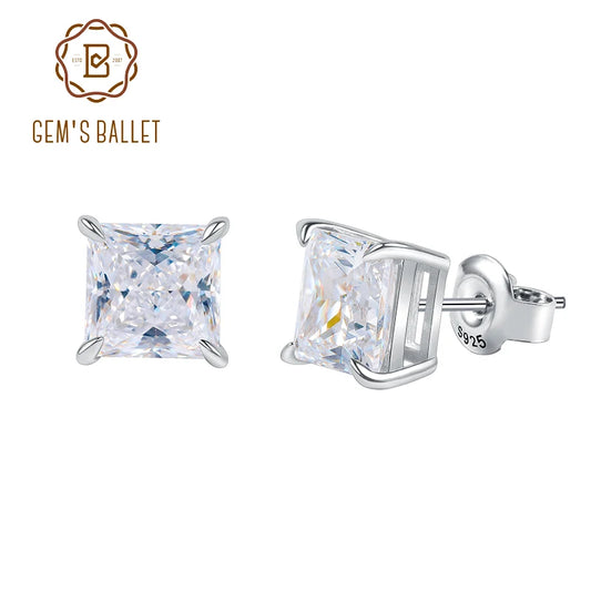 GEM'S BALLET Moissanite Stud Earrings 925 Sterling Princess