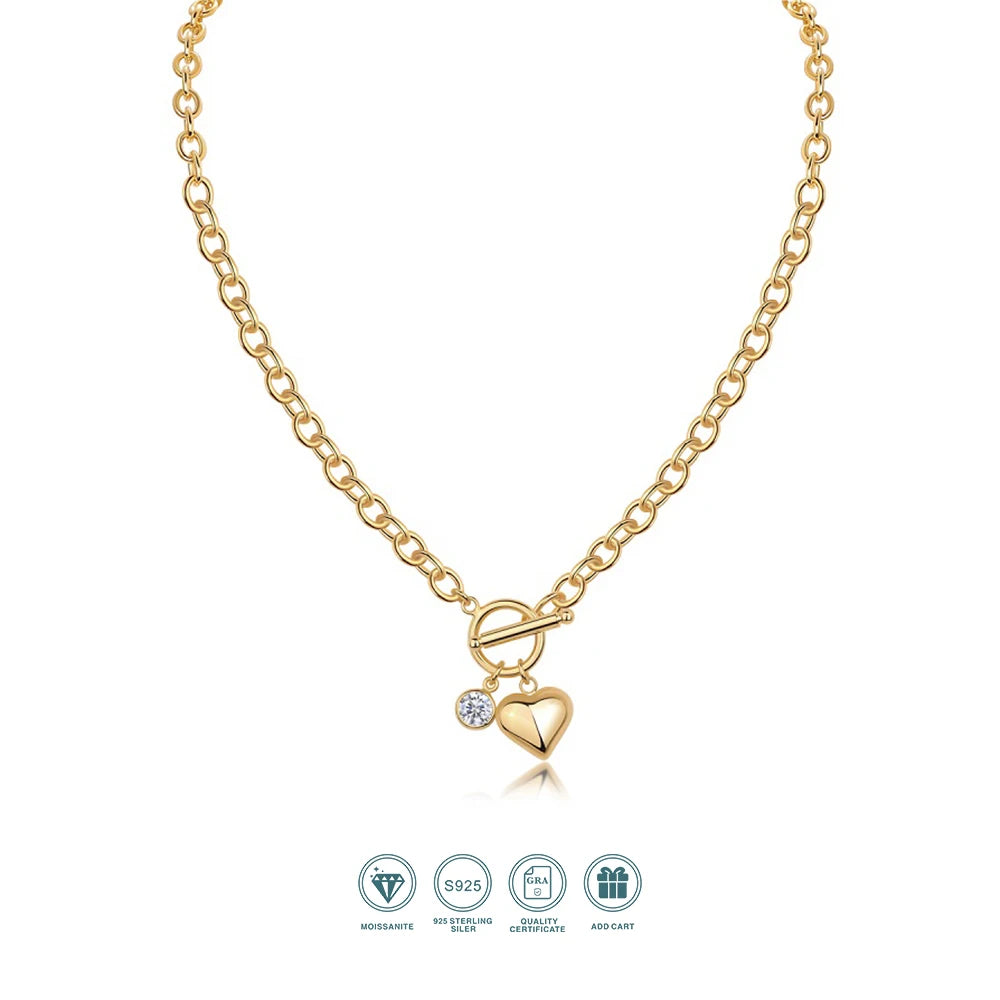 Jiuzuan Heart Pendant Necklace 18K Gold Plated 925 Silver