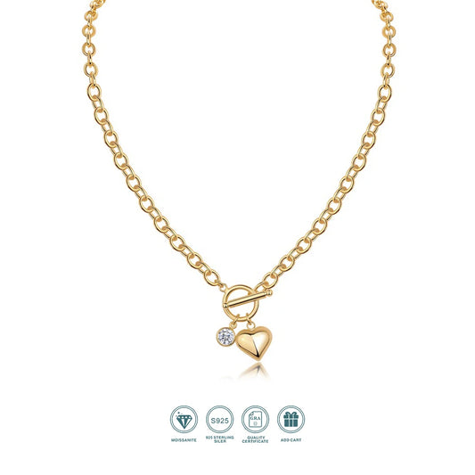 Jiuzuan Heart Pendant Necklace 18K Gold Plated 925 Silver