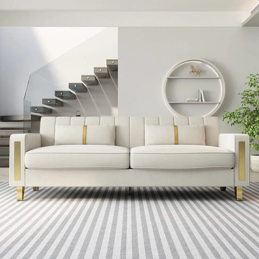 Guangbai Modern Velvet Loveseat Sectional Sofa Metal Legs