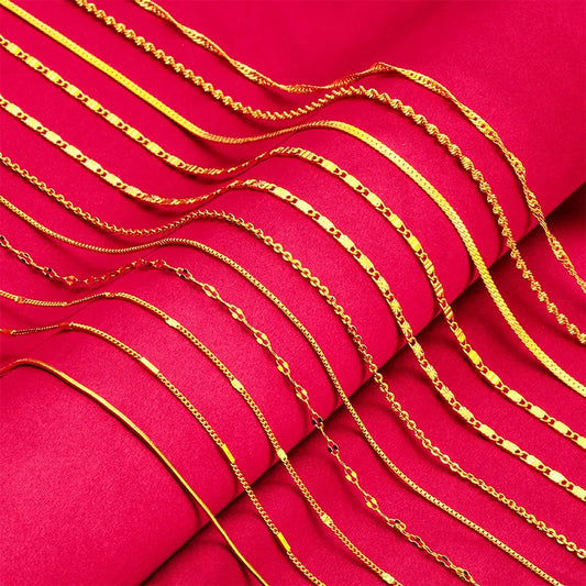 24K Gold Collarbone Chain | AU999 Pure Gold, simple bead chain with teardrop pendant, diamond accents, elegant for daily wear