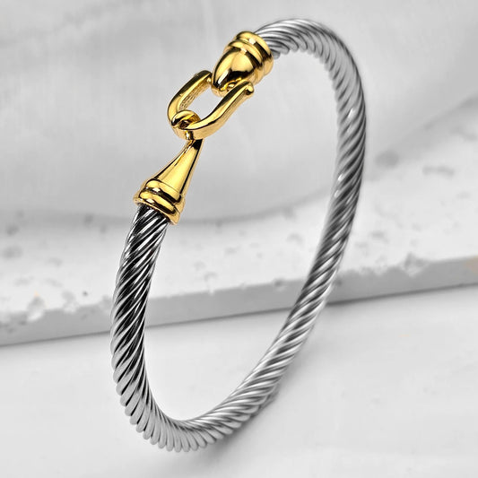 Kabolong Womens Twisted Stainless Steel Cable Bracelet