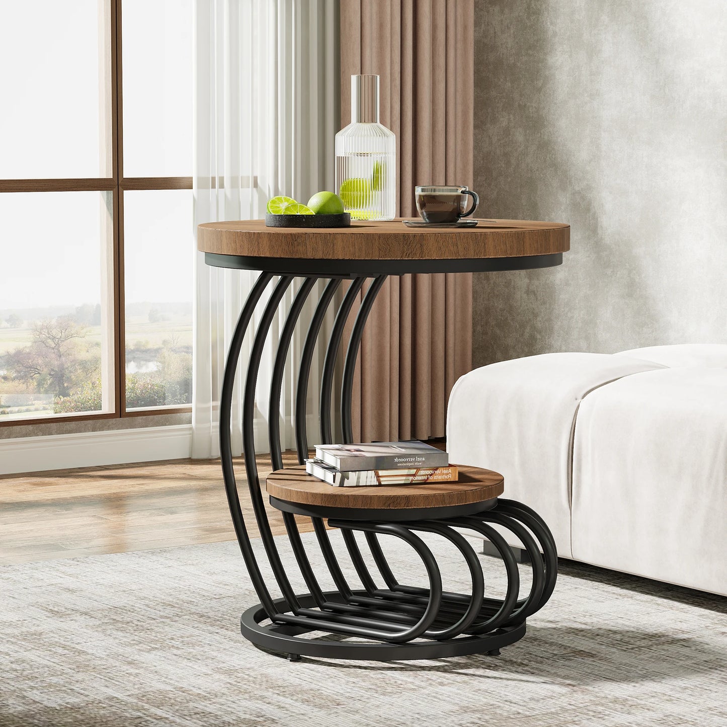Tribesigns Round End Table With Storage Shelf Faux Marble