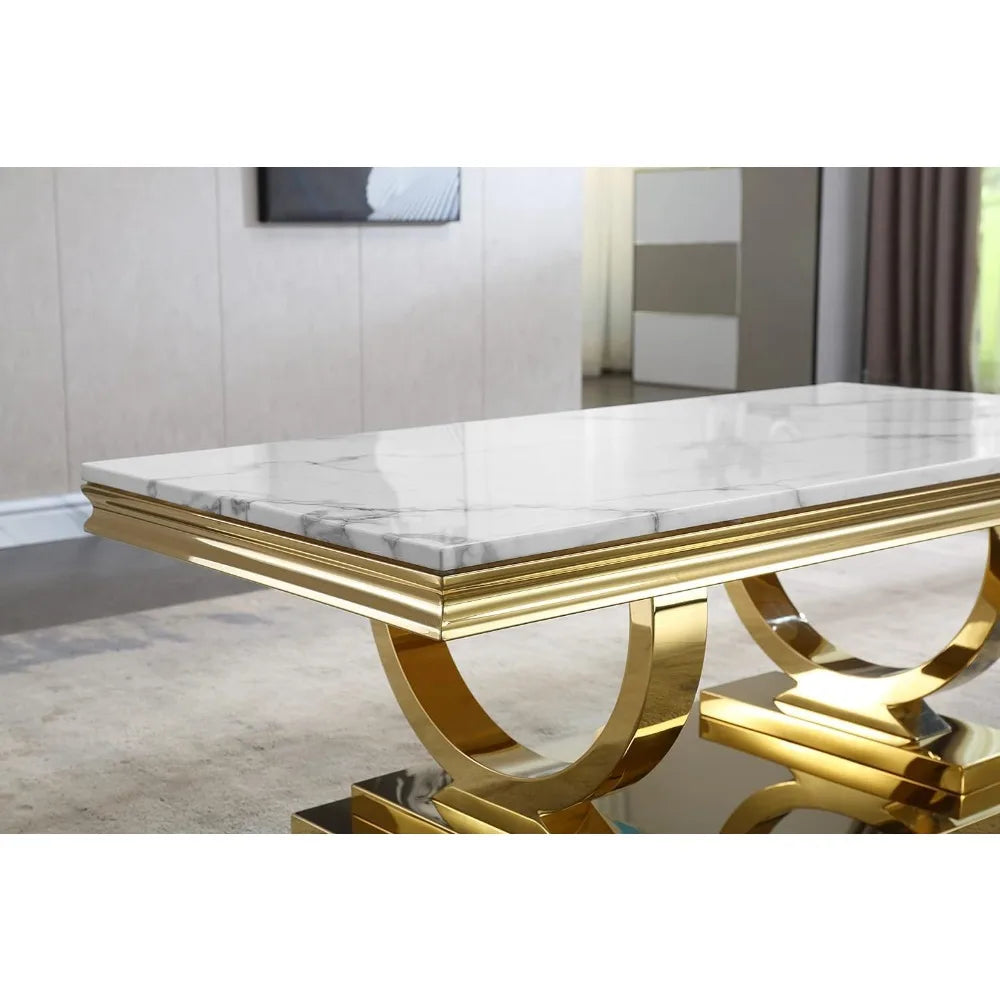 Marble Coffee Table With Mirrored Stainless Steel Base