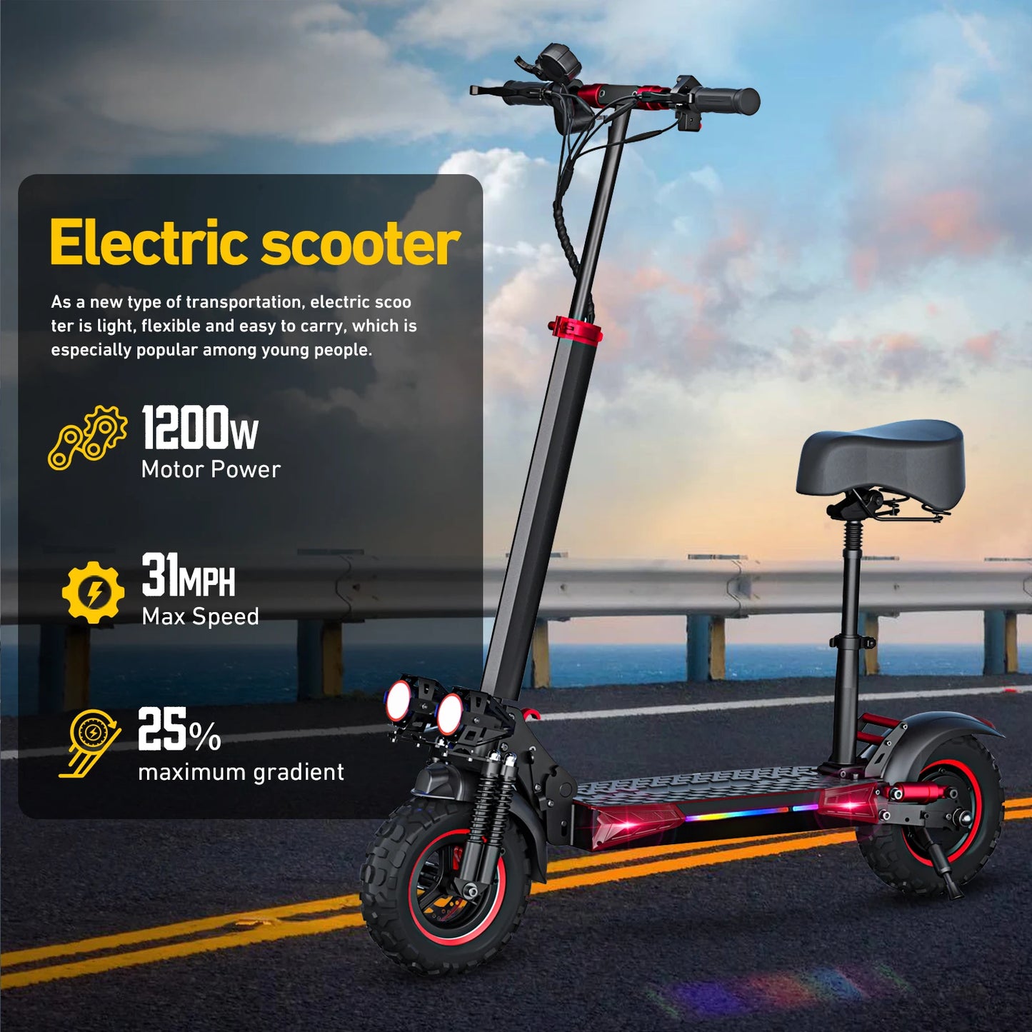 FREEBOY 1200W Electric Folding Scooter With Seat For Adults