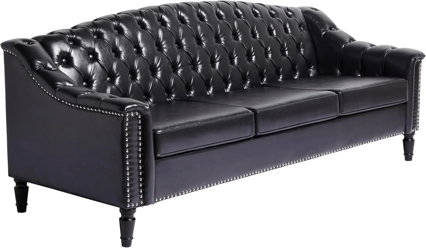 Sichuan 3 Seater Faux Leather Sofa Tufted Back Modern