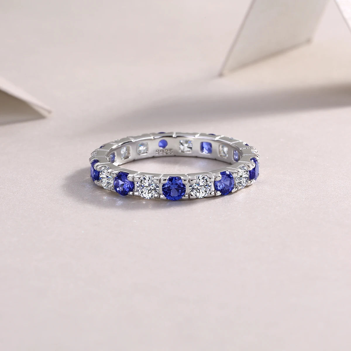 Certificate S925 Silver Moissanite And Sapphire Ring