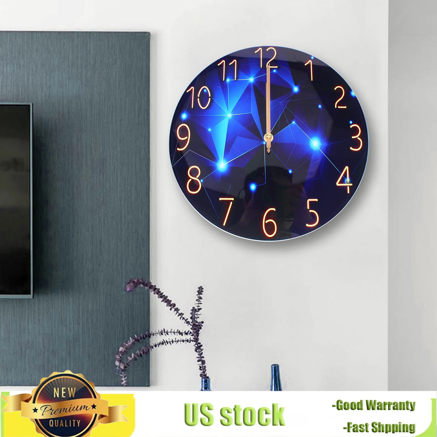 Blue Starry Glass Wall Clock by NoEnName Null