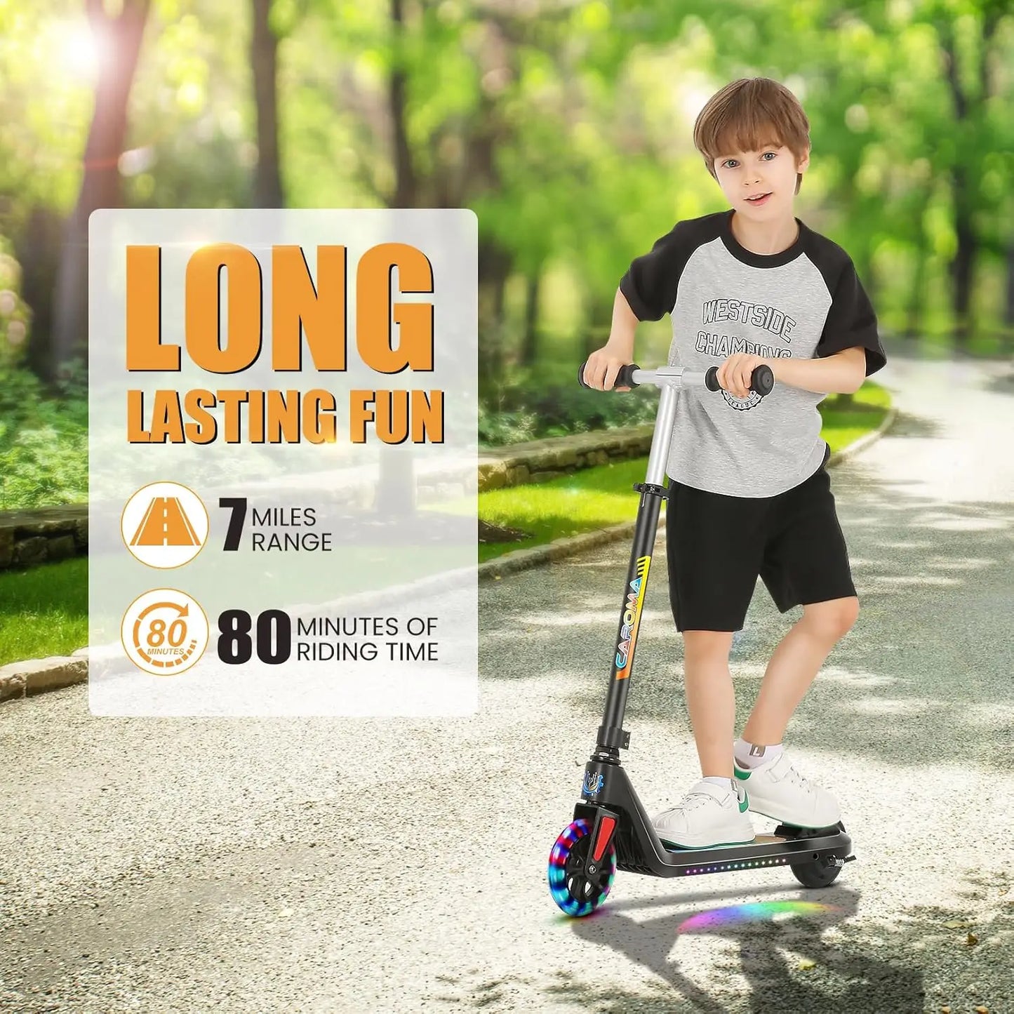 CAROMAC Electric Kids Scooter 120W Foldable LED Display
