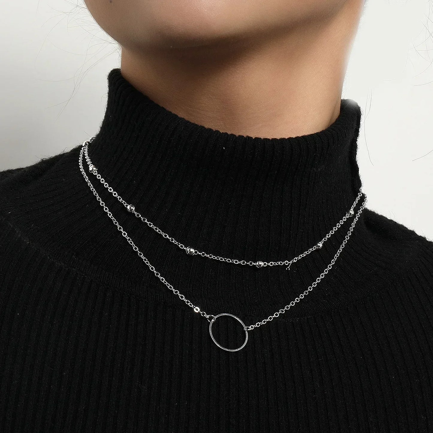 MIHJUSFDHCN Pearl Necklace Double Layer Bead Pendant