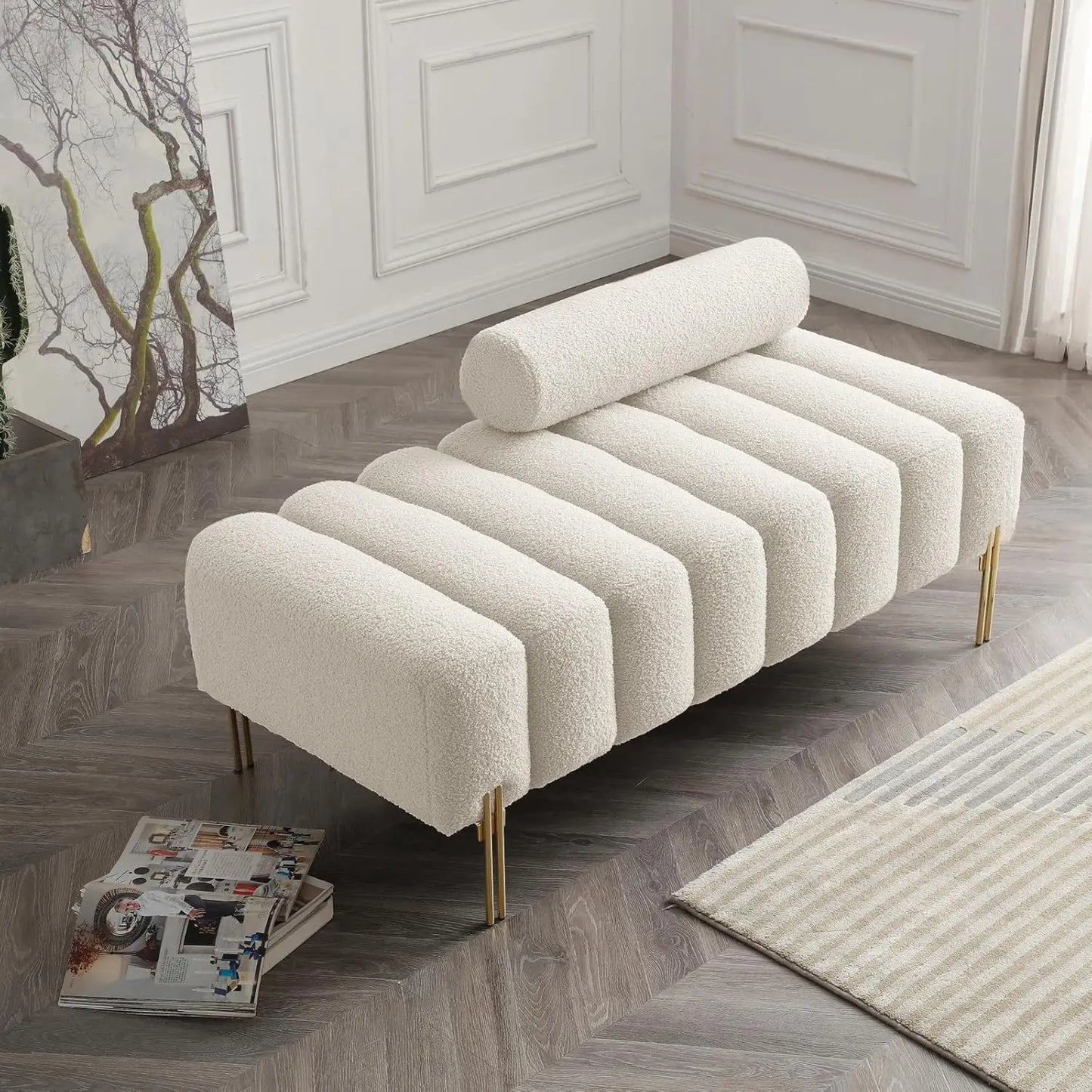 GUANGBAI PU Leather Ottoman Bench For Living Room Bedroom