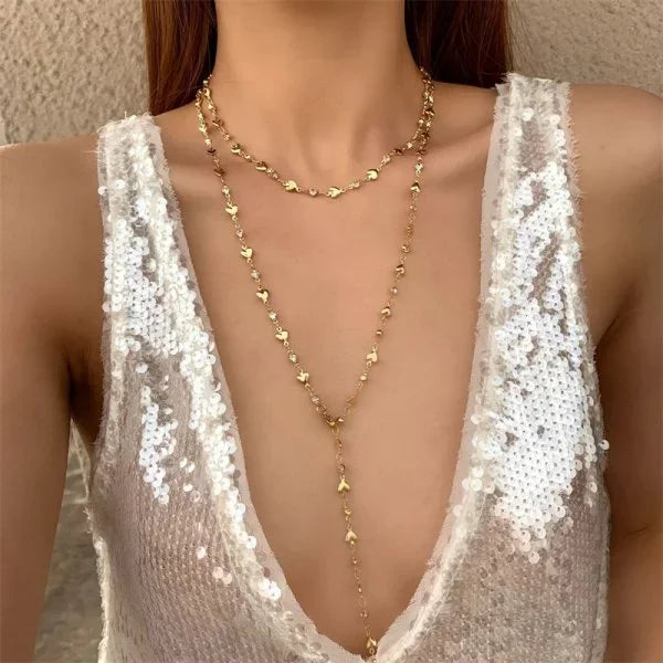 Rinhoo Y Shaped Glass Necklace Collarbone Chain Jewelry