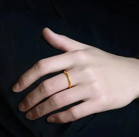 24K Gold Rings for Couples 999 Stamp Shiny Surface Jewelry
