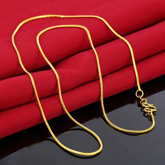 Women's 24K Gold Versatile Snake Bone Chain, AU999 | Engraved "Abundance" with hidden ripple motifs.