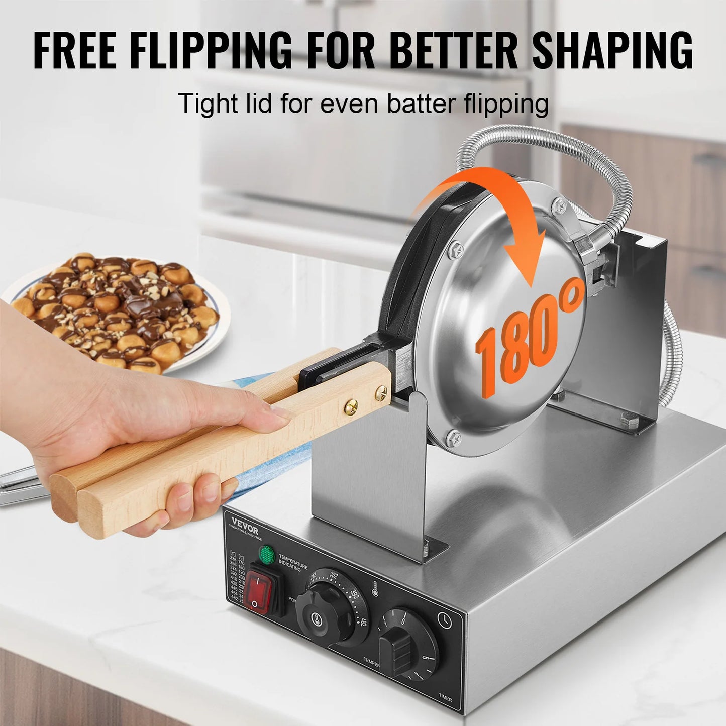 SucceBuy Commercial Egg Bubble Waffle Maker 1400W Stainless