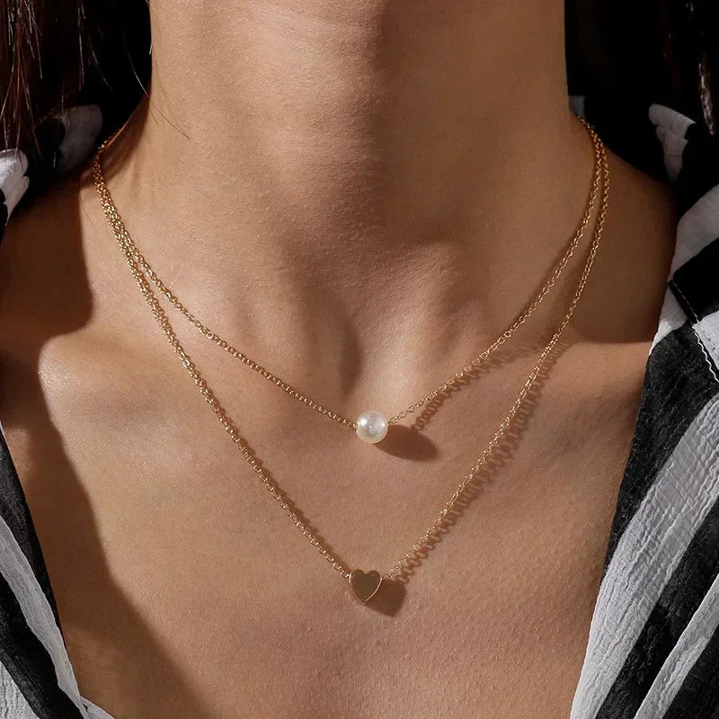 MIHJUSFDHCN Pearl Necklace Double Layer Bead Pendant