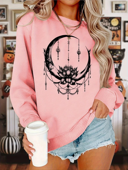 Zhejiang Moon Flower Print Casual Hoodless Sweatshirt