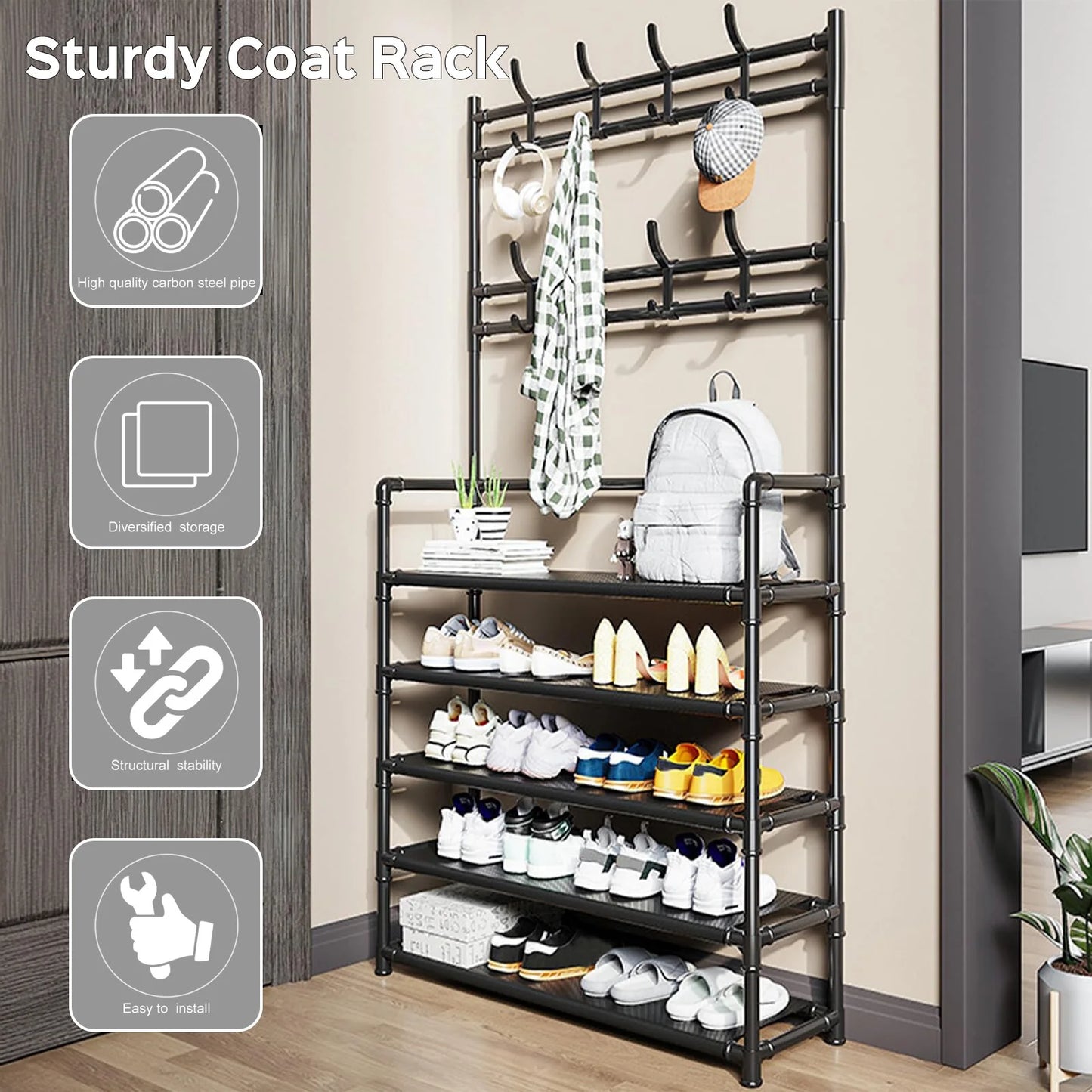 Hign-concerned Coat Rack With Shoe Organizer Five Tier