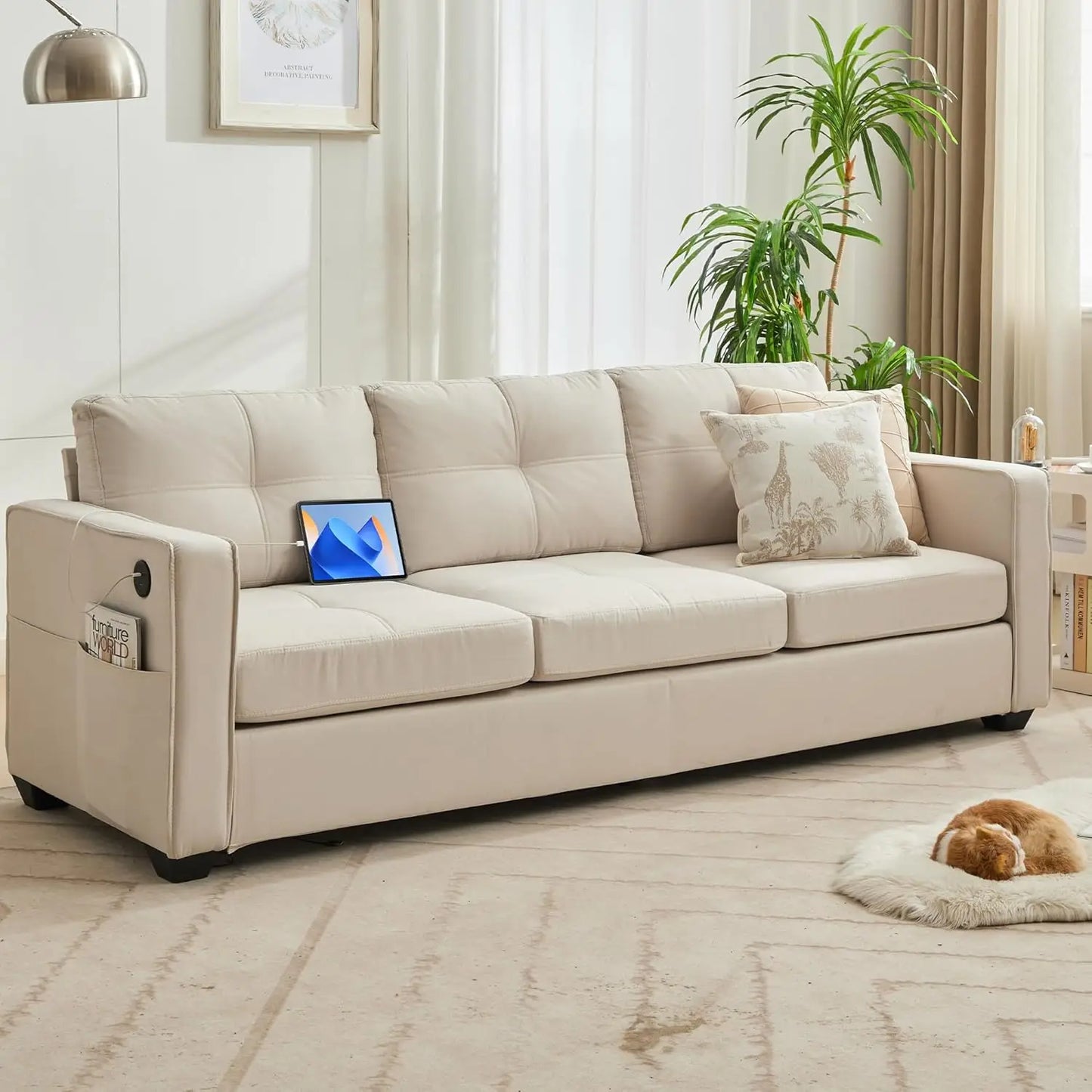 CN Sichuan Faux Leather Sofa Mid Century Tufted Loveseat