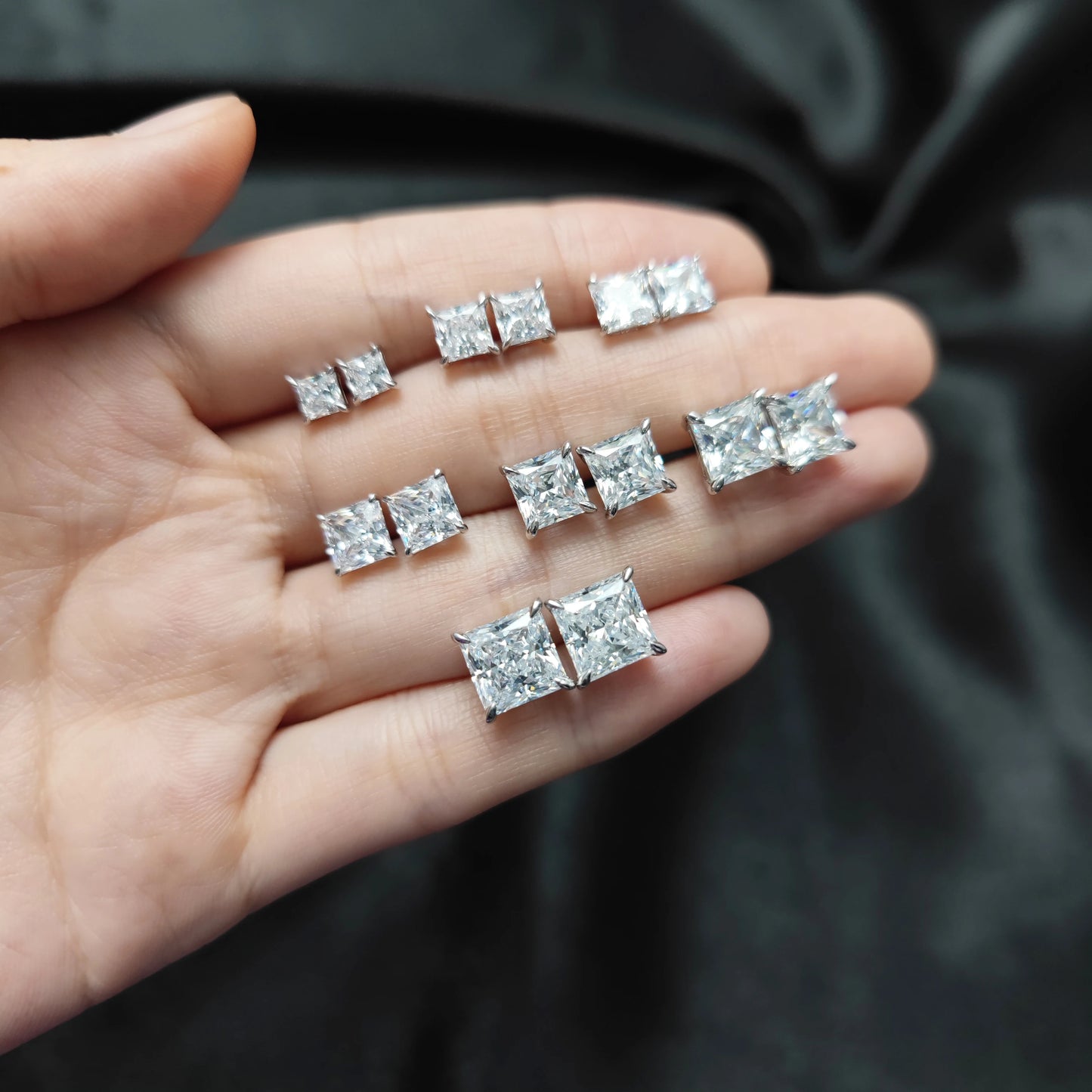 GEM'S BALLET Moissanite Stud Earrings 925 Sterling Princess