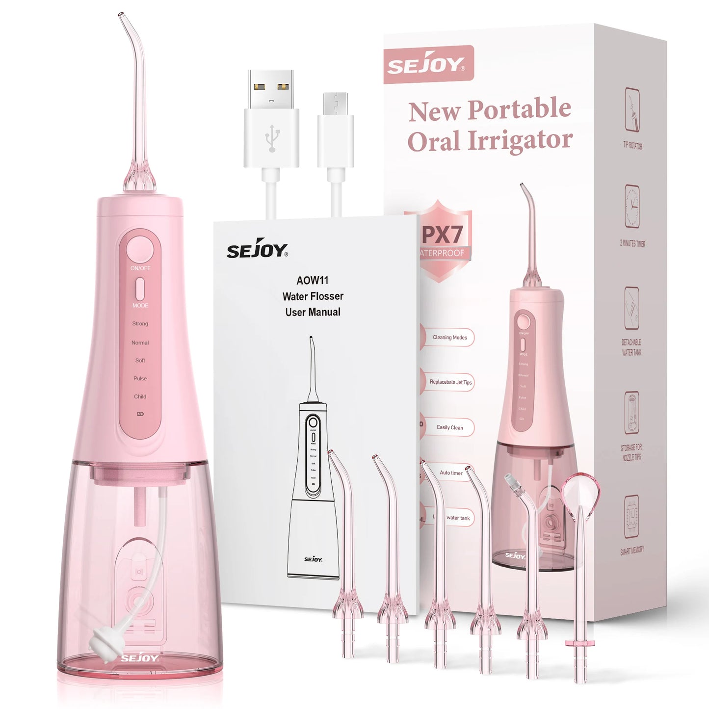 Sejoy Oral Irrigator Water Flosser 5 Modes Rechargeable