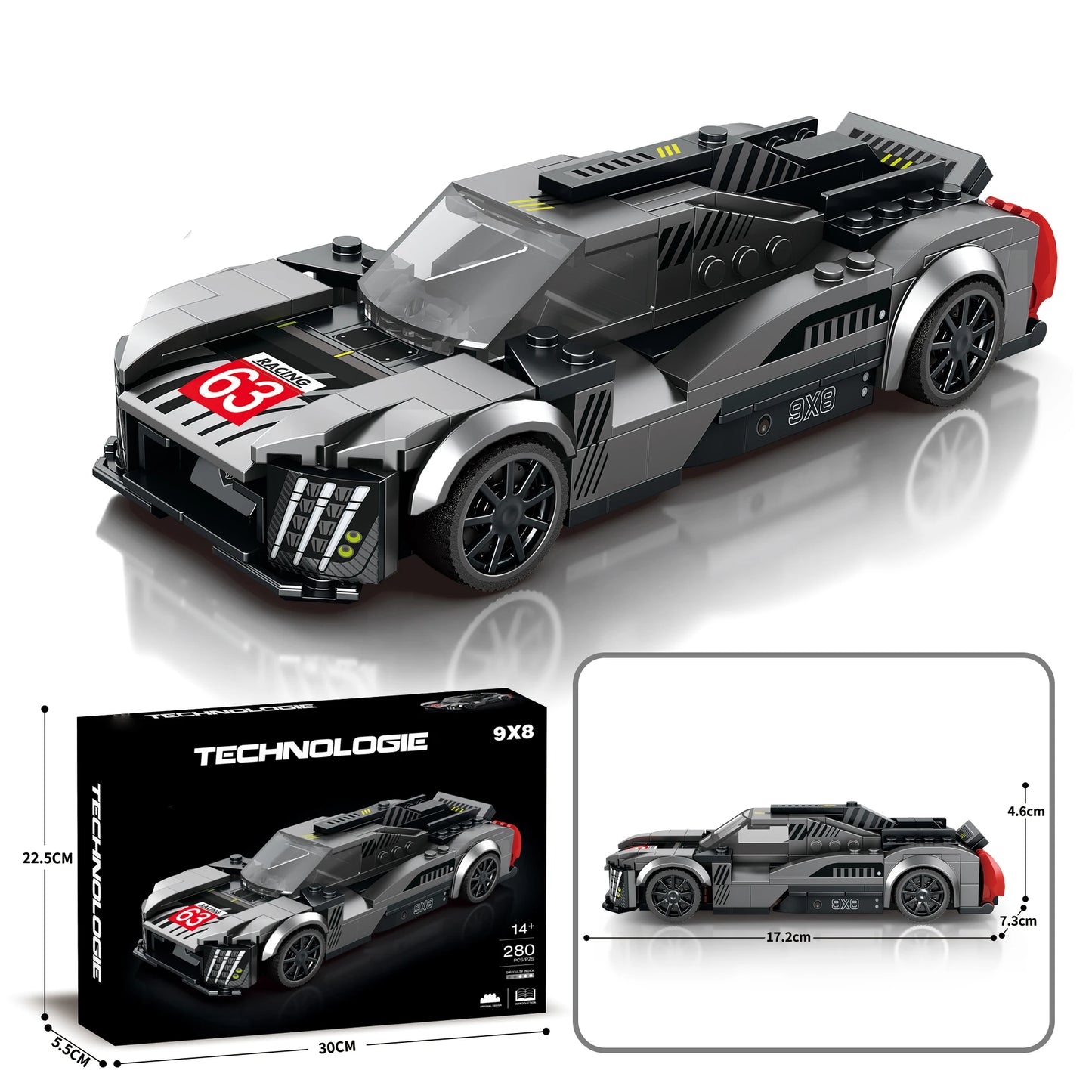 9X8 Speed Racing Car Building Set 280 Pieces Model Kit