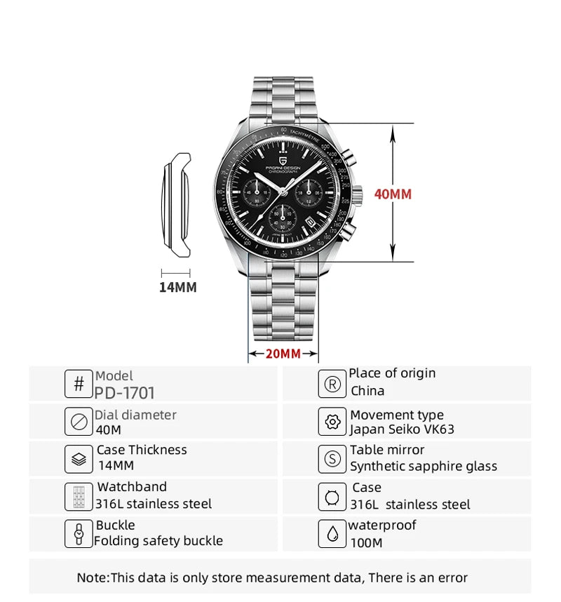 PAGANI DESIGN 1701 V5 Chronograph Quartz AR Sapphire Glass