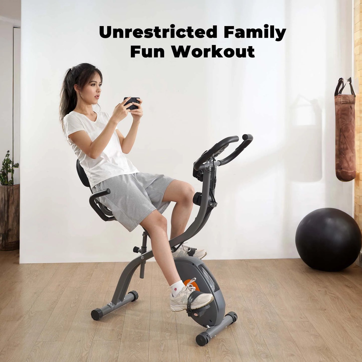 Folding Exercise Bike with Pulse Sensor and Arm Bands