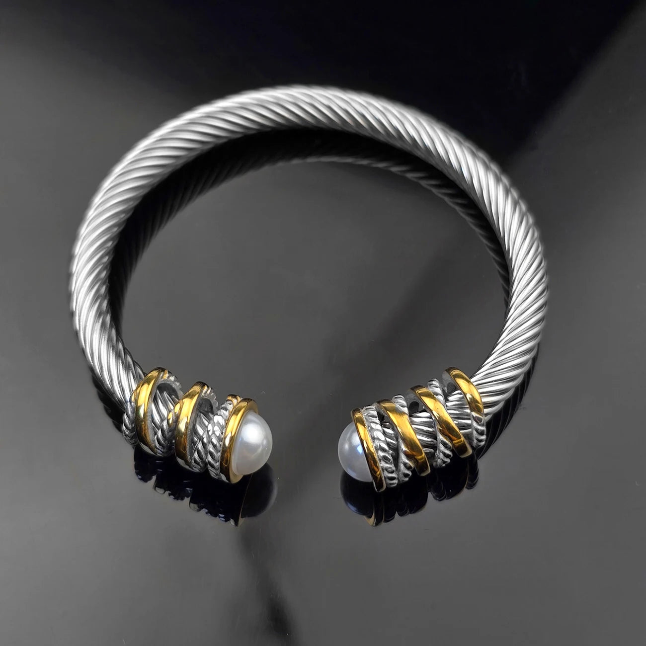Kabolong Womens 6mm Stainless Steel Cable Cuff Bracelet