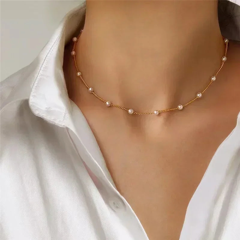 MIHJUSFDHCN Pearl Necklace Double Layer Bead Pendant