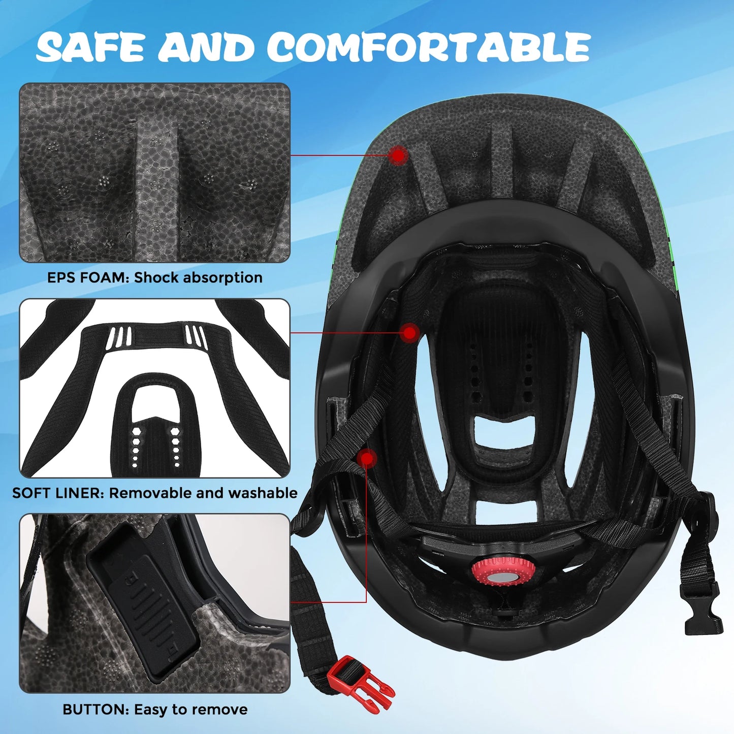 Qiilu Kids Bicycle Helmet Full Face Safety Cycling Helmet