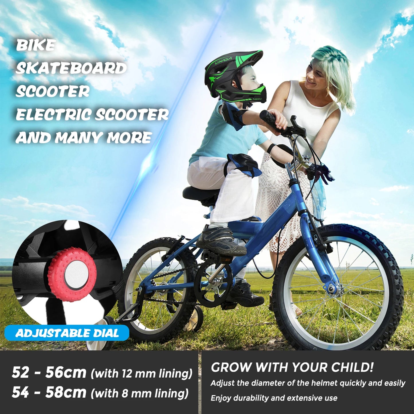 Qiilu Kids Bicycle Helmet Full Face Safety Cycling Helmet