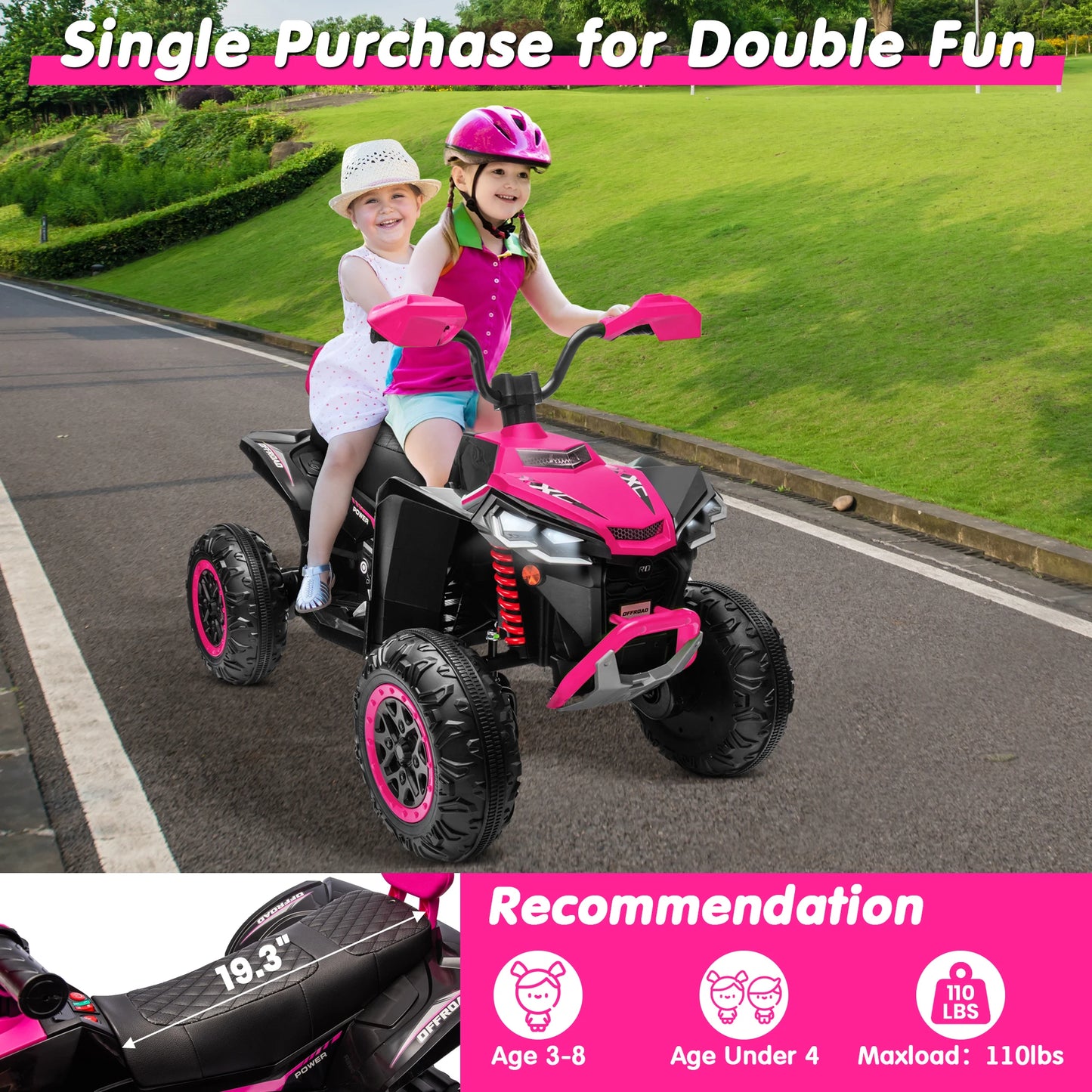 Joyracer 24V Kids ATV 2 Seater Ride On Toy 800W Motor