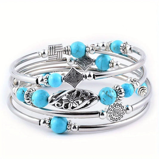Guangdong Vintage Turquoise Wrap Bracelet Set Genuine Stone